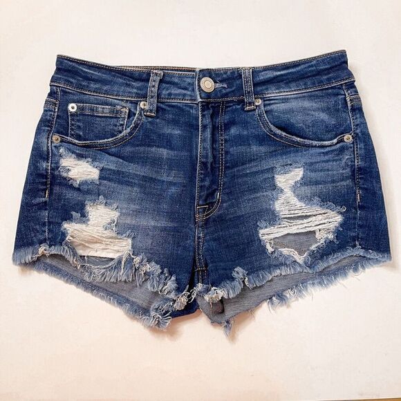 American Eagle Hi-Rise Shortie Distressed Shorts 6 - Picture 1 of 10